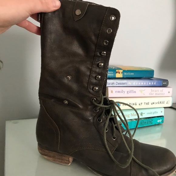 Brown Leather Madden Girl Combat Boots - Picture 3 of 5